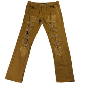 Victorious Jeans Mens Size 30x30 Brown Distressed Ripped Stretch Denim Pants Fit